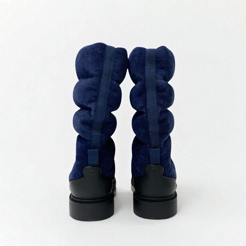 Chanel Boots Short Shoes Suede Navy Black Middle Snow — view 5