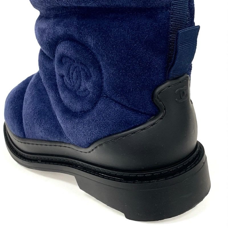 Chanel Boots Short Shoes Suede Navy Black Middle Snow — view 9