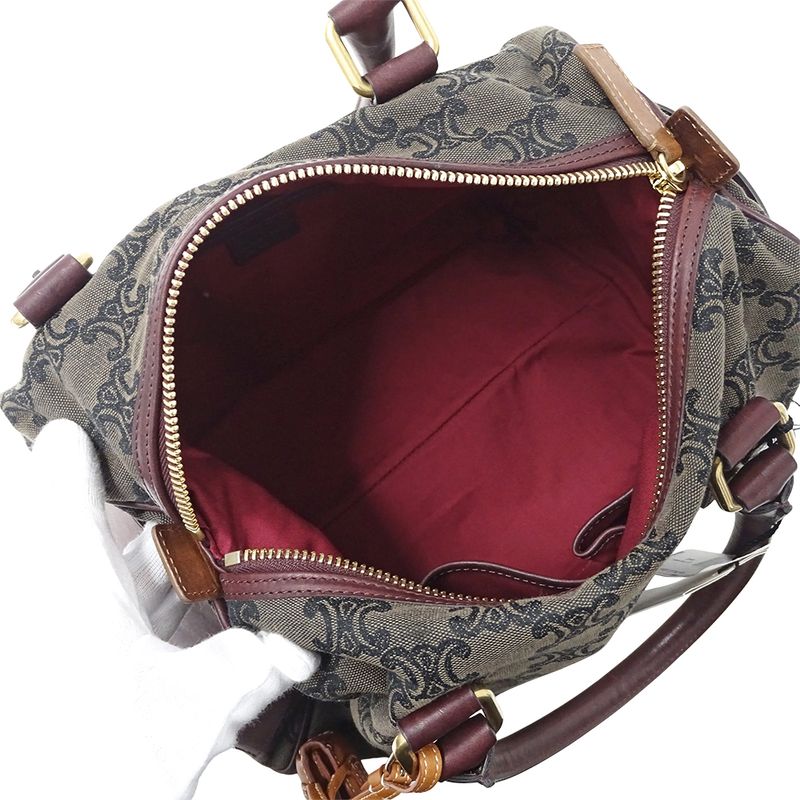 Celine Bag Handbag Triomphe Canvas Brown Bordeaux Wine Red — view 5