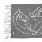 Hermes Muffler Entrelac Equestre Gray 100% Cashmere Fringe Accessori Scarf — view 5