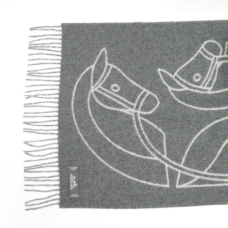Hermes Muffler Entrelac Equestre Gray 100% Cashmere Fringe Accessori Scarf — view 5