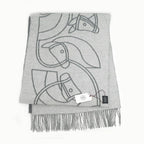 Hermes Muffler Entrelac Equestre Gray 100% Cashmere Fringe Accessori Scarf — view 4