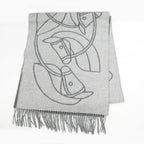 Hermes Muffler Entrelac Equestre Gray 100% Cashmere Fringe Accessori Scarf — view 3