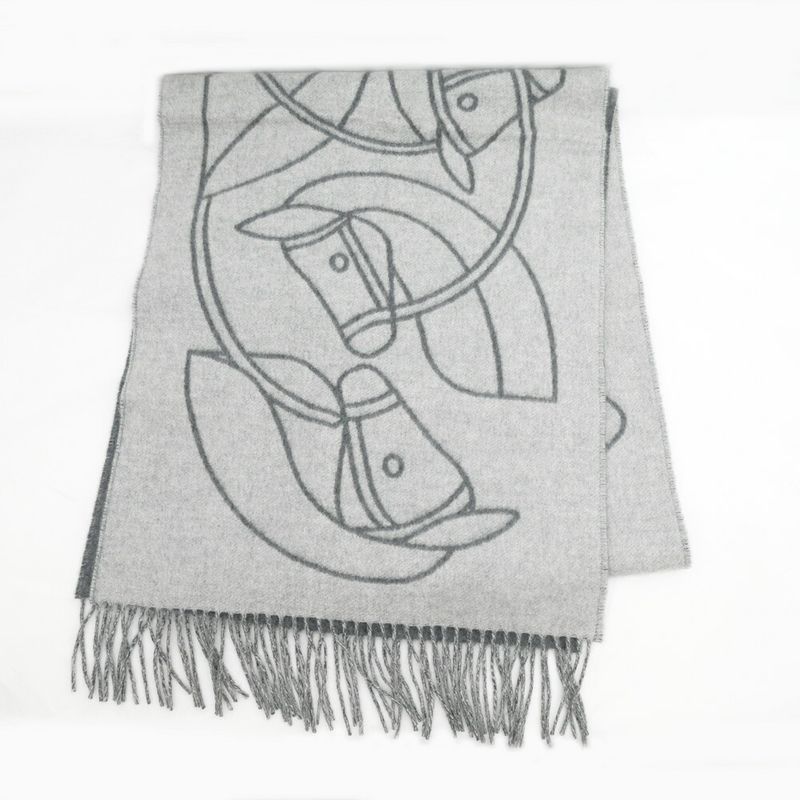 Hermes Muffler Entrelac Equestre Gray 100% Cashmere Fringe Accessori Scarf — view 3