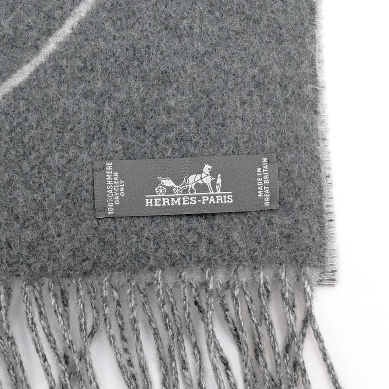 Hermes Muffler Entrelac Equestre Gray 100% Cashmere Fringe Accessori Scarf — view 8