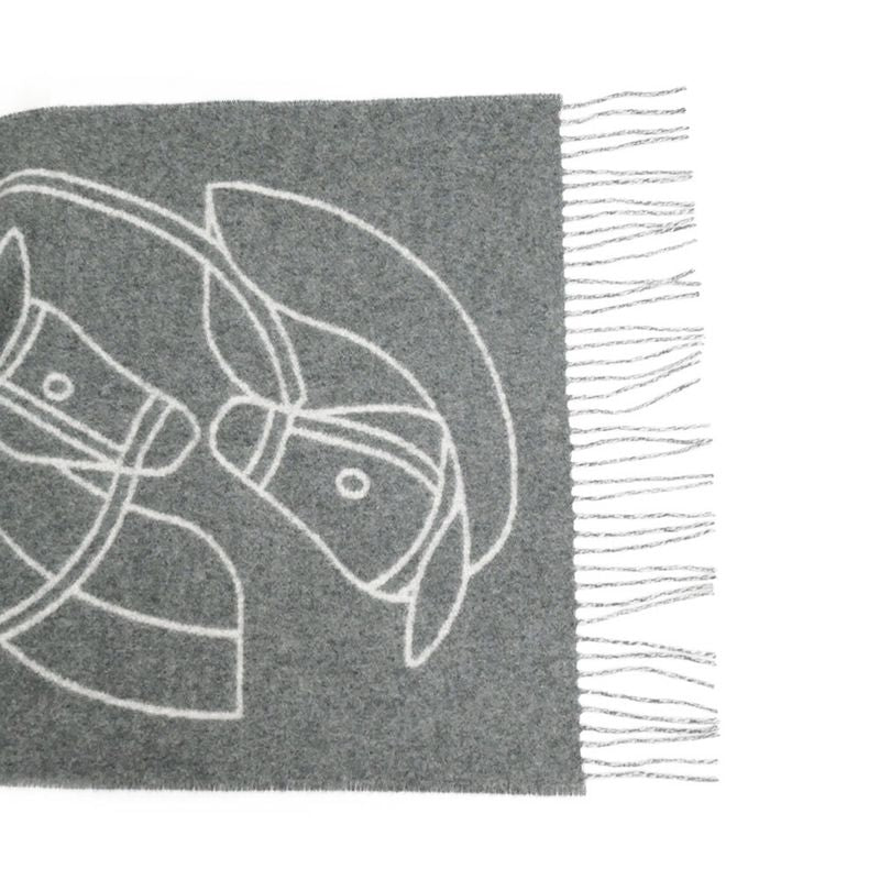 Hermes Muffler Entrelac Equestre Gray 100% Cashmere Fringe Accessori Scarf — view 7