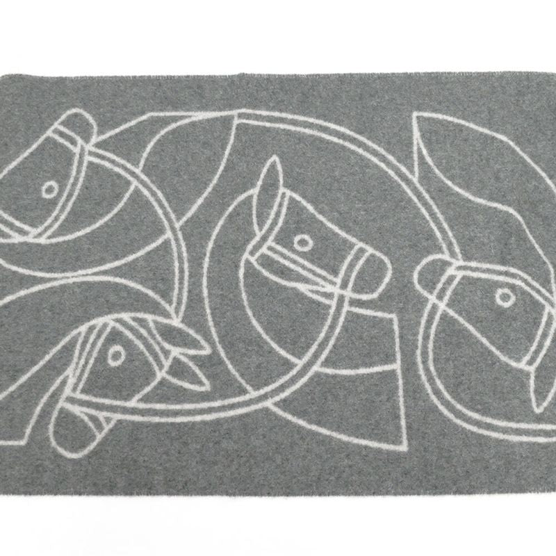 Hermes Muffler Entrelac Equestre Gray 100% Cashmere Fringe Accessori Scarf — view 6