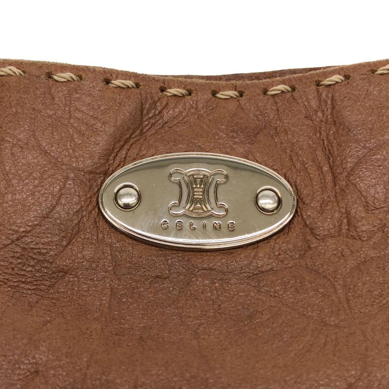 Celine Vintage Flower Design Leather Shoulder Bag Brown
