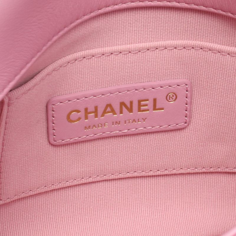 Chanel Shoulder Bag Mini Quilted Pink Leather Small Flap Chain — view 4