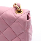 Chanel Shoulder Bag Mini Quilted Pink Leather Small Flap Chain — view 7