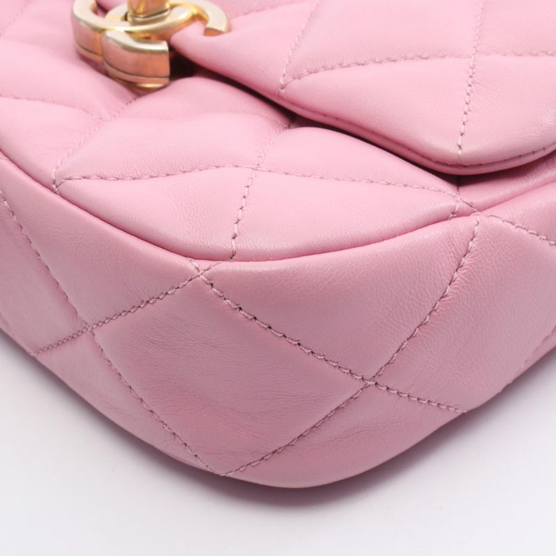 Chanel Shoulder Bag Mini Quilted Pink Leather Small Flap Chain — view 6