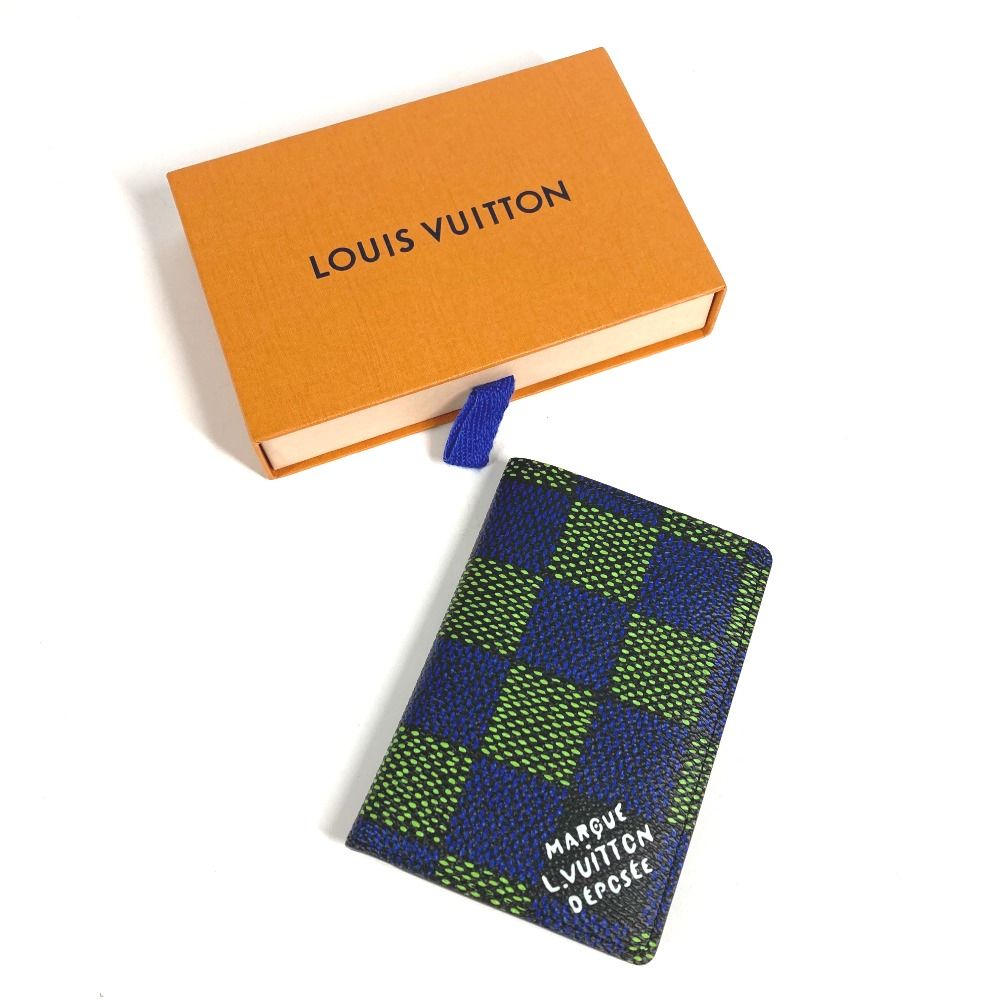 Louis Vuitton Card Case Organizer De Poche Leather Canvas Blue — view 4