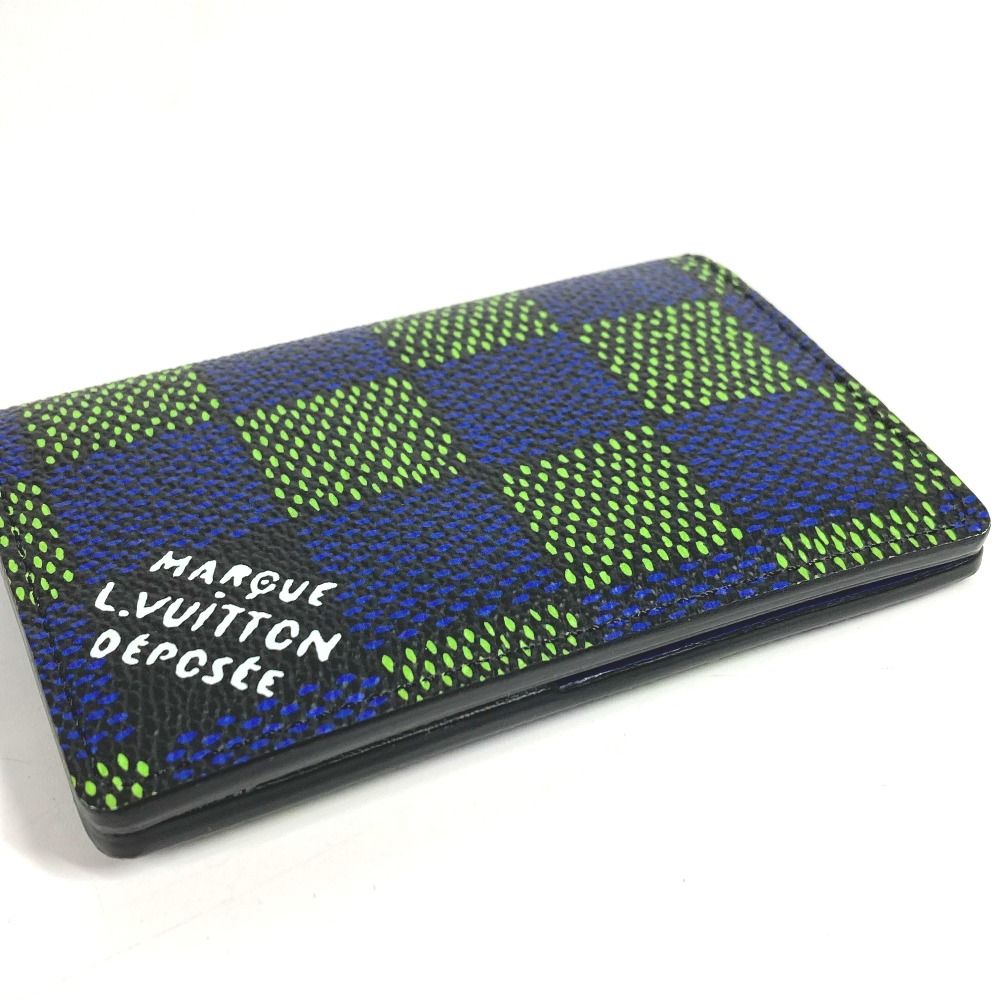 Louis Vuitton Card Case Organizer De Poche Leather Canvas Blue — view 5