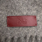 Hermes Scarf Tartan Pocket Cuirelle Applique Cashmere Shawl Gray Marine Rouge Ash — view 6
