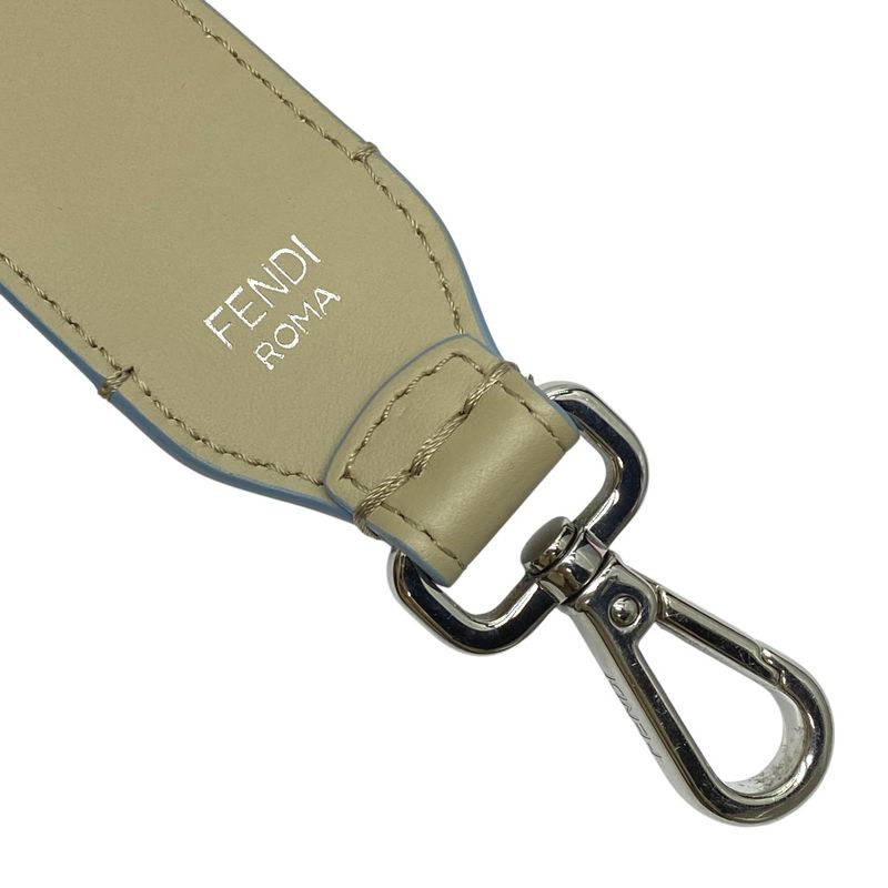 Fendi Long Strap You Shoulder Accessory ROMA Logo Leather Silver Beige — view 3