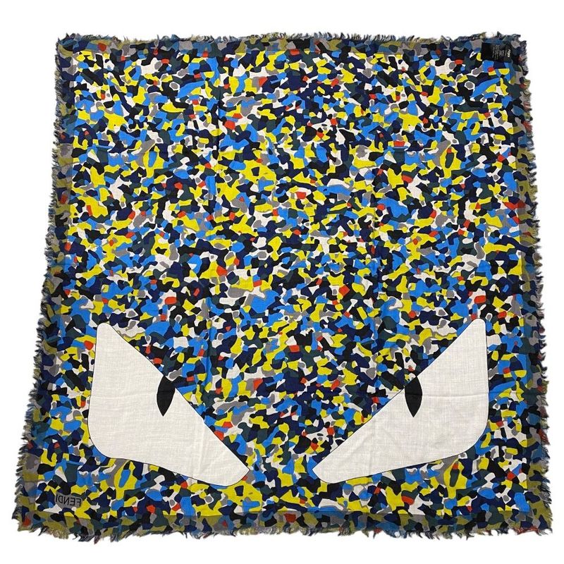 Fendi Bugs Monster Scarf Shawl Large Accessory Silk Logo All Over Pattern — view 6