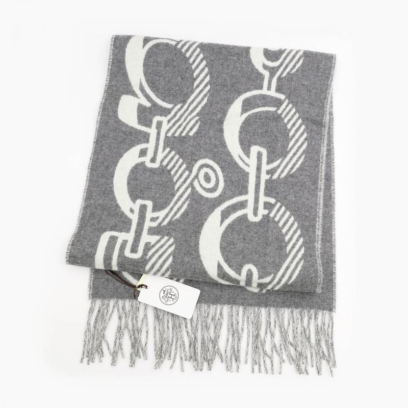 Hermes Muffler Dore Bagle Gray 100% Cashmere Fringe Accessories Scarf — view 4