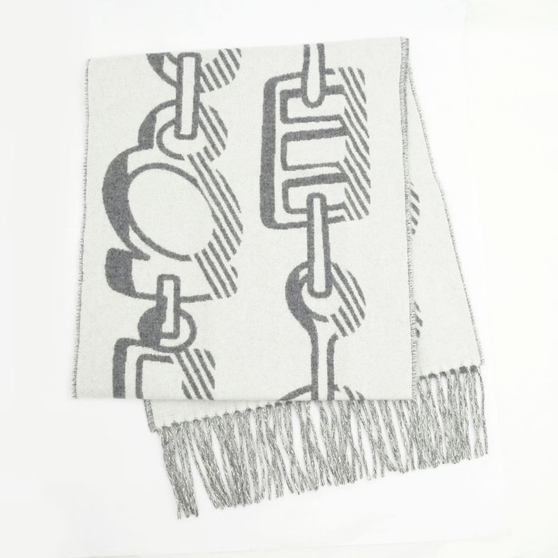 Hermes Muffler Dore Bagle Gray 100% Cashmere Fringe Accessories Scarf — view 2