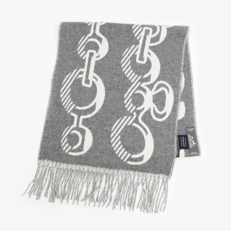 Hermes Muffler Dore Bagle Gray 100% Cashmere Fringe Accessories Scarf — view 3