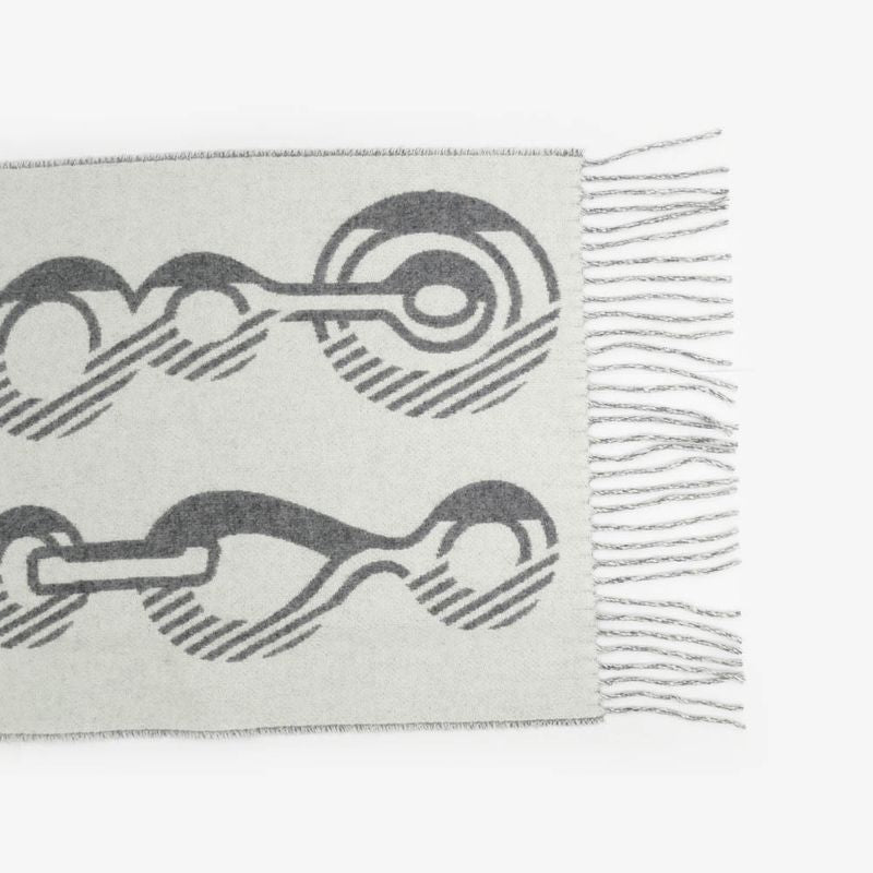 Hermes Muffler Dore Bagle Gray 100% Cashmere Fringe Accessories Scarf — view 7