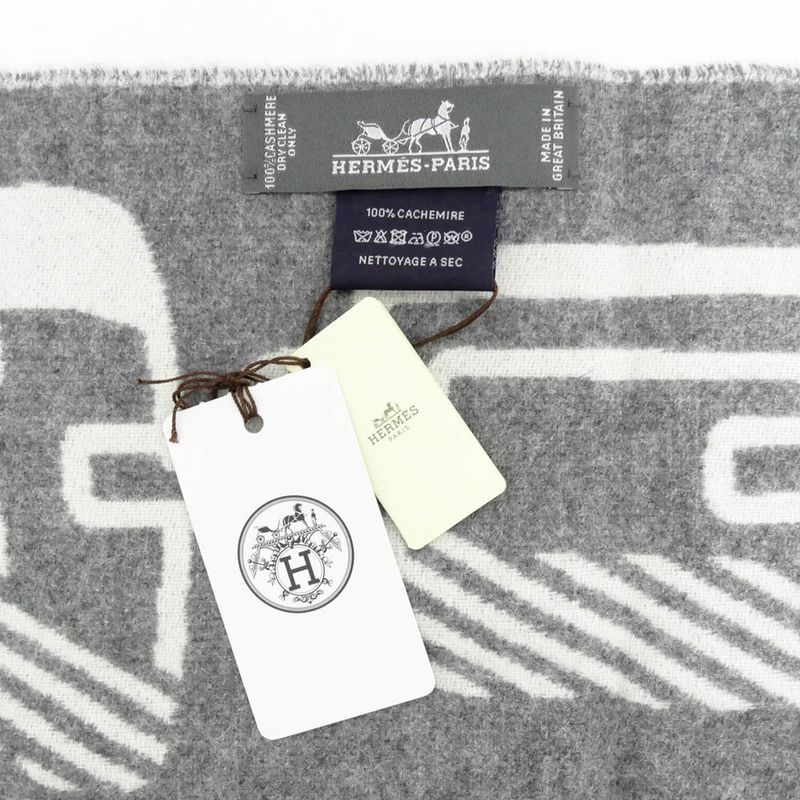 Hermes Muffler Dore Bagle Gray 100% Cashmere Fringe Accessories Scarf — view 8