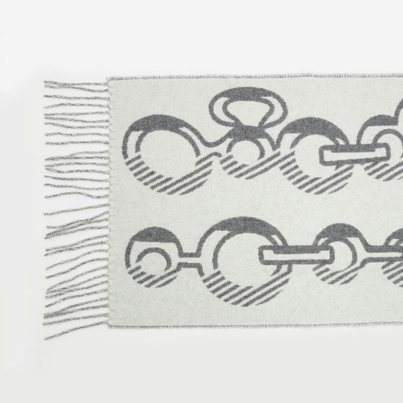 Hermes Muffler Dore Bagle Gray 100% Cashmere Fringe Accessories Scarf — view 5