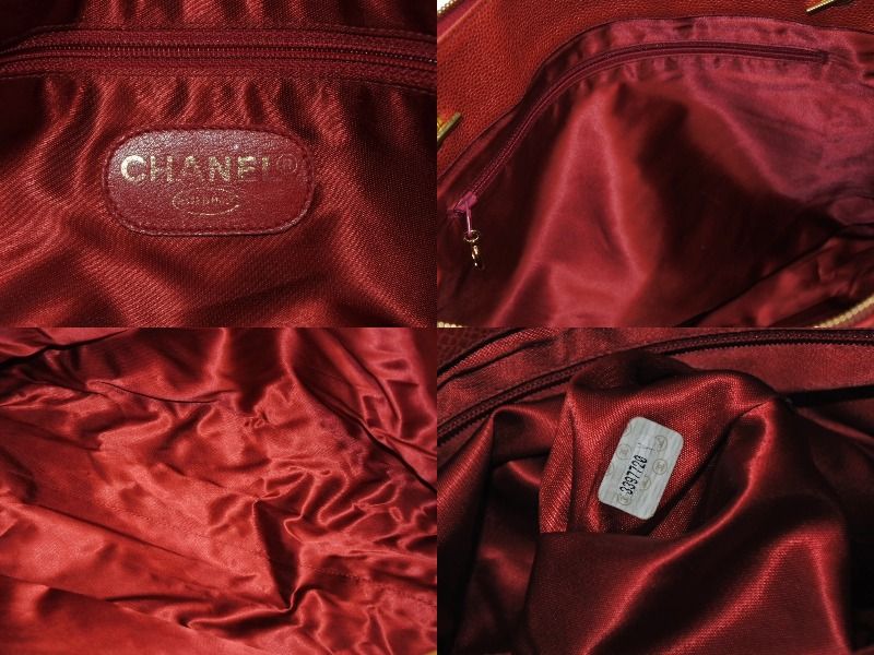 Chanel Chain Shoulder Tote Bag Caviar Leather Big CC Logo Coco Ball Red Gold — view 8