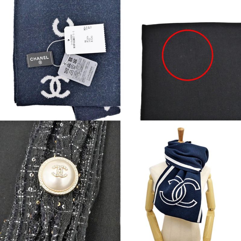 Chanel Reversible Muffler Navy Coco Mark 2025 Cruises Aaa710 Scarf — view 9