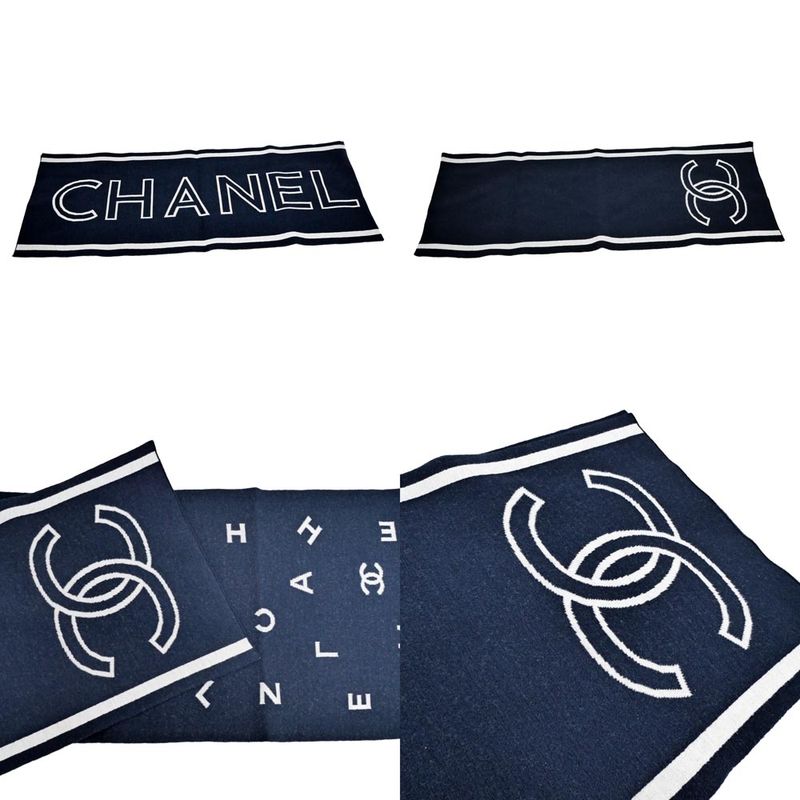 Chanel Reversible Muffler Navy Coco Mark 2025 Cruises Aaa710 Scarf — view 8