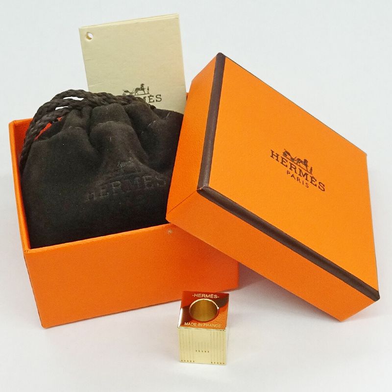 Hermes Scarf Ring Cube Teme H Motif Metal Gold GD — view 9