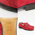 Gucci Loafers Horsebit GG Canvas Leather All Over Pattern Red Silver — view 9