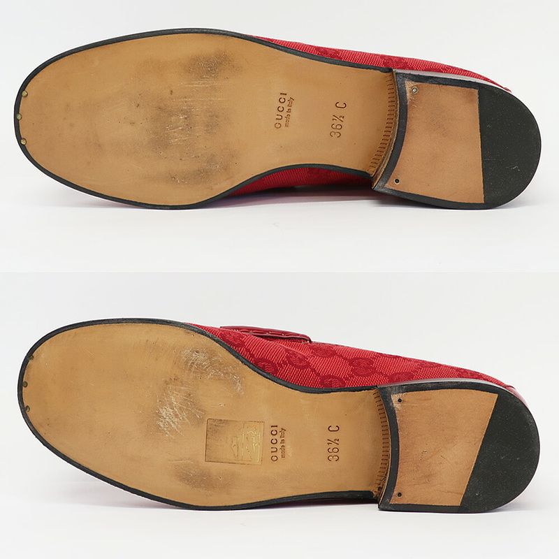 Gucci Loafers Horsebit GG Canvas Leather All Over Pattern Red Silver — view 5