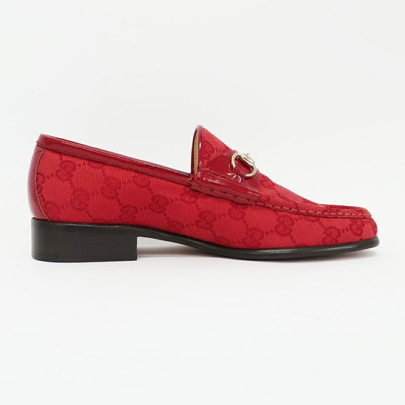 Gucci Loafers Horsebit GG Canvas Leather All Over Pattern Red Silver — view 2