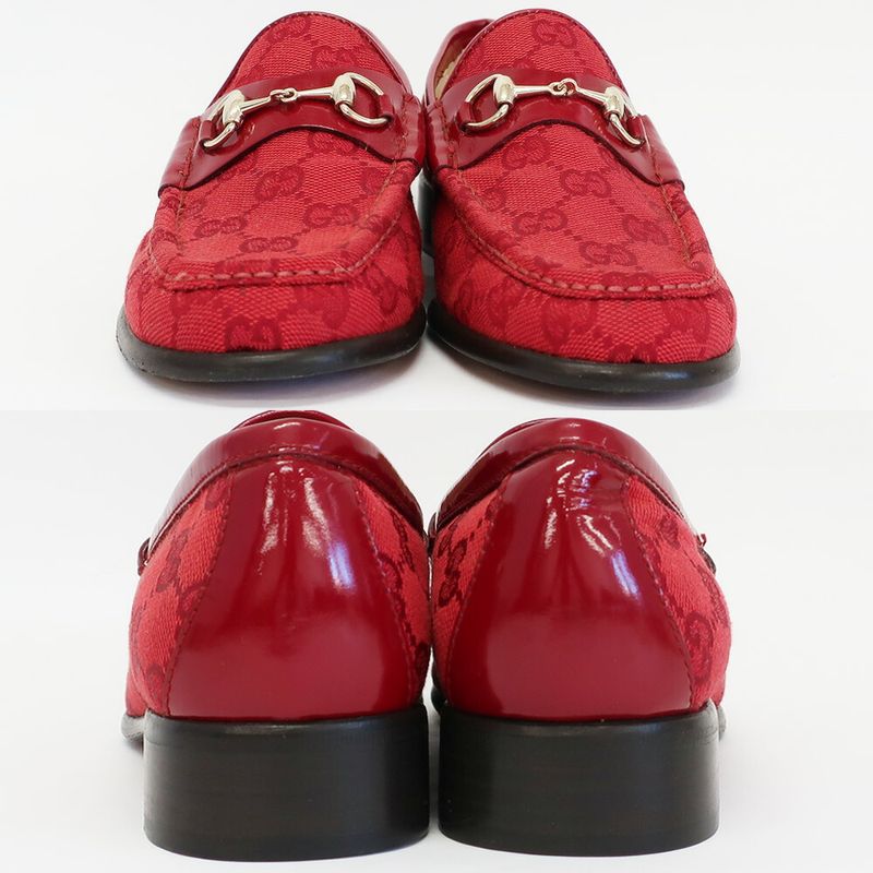 Gucci Loafers Horsebit GG Canvas Leather All Over Pattern Red Silver — view 4