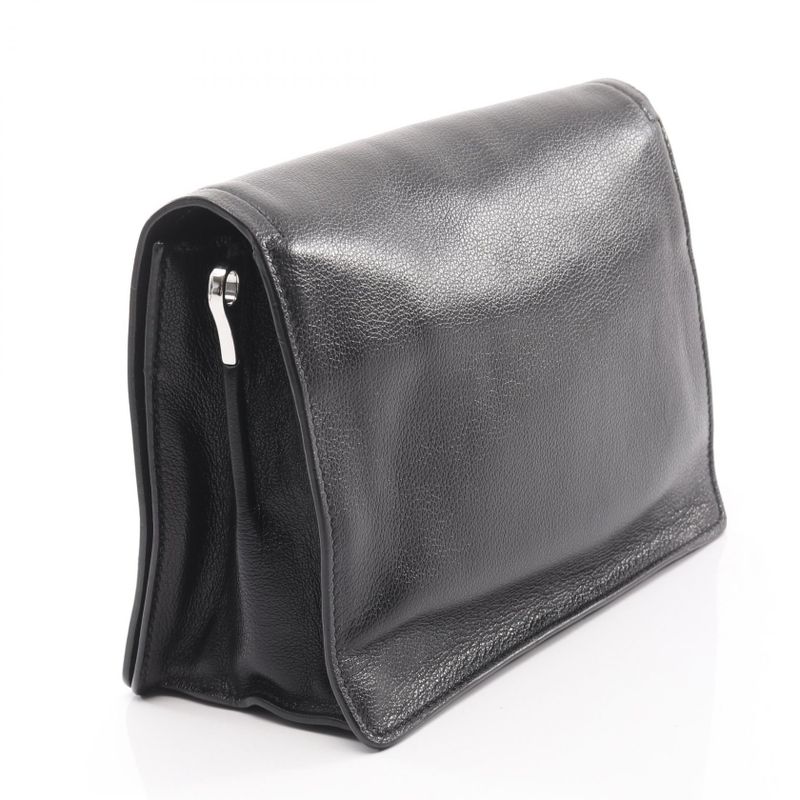 Prada Shoulder Bag Glace'calf 1 Bd296 Black Leather Triangle Logo — view 2