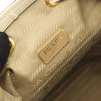 Prada Handbag Logo Jacquard Beige White Canvas Leather Bucket Bag — view 4