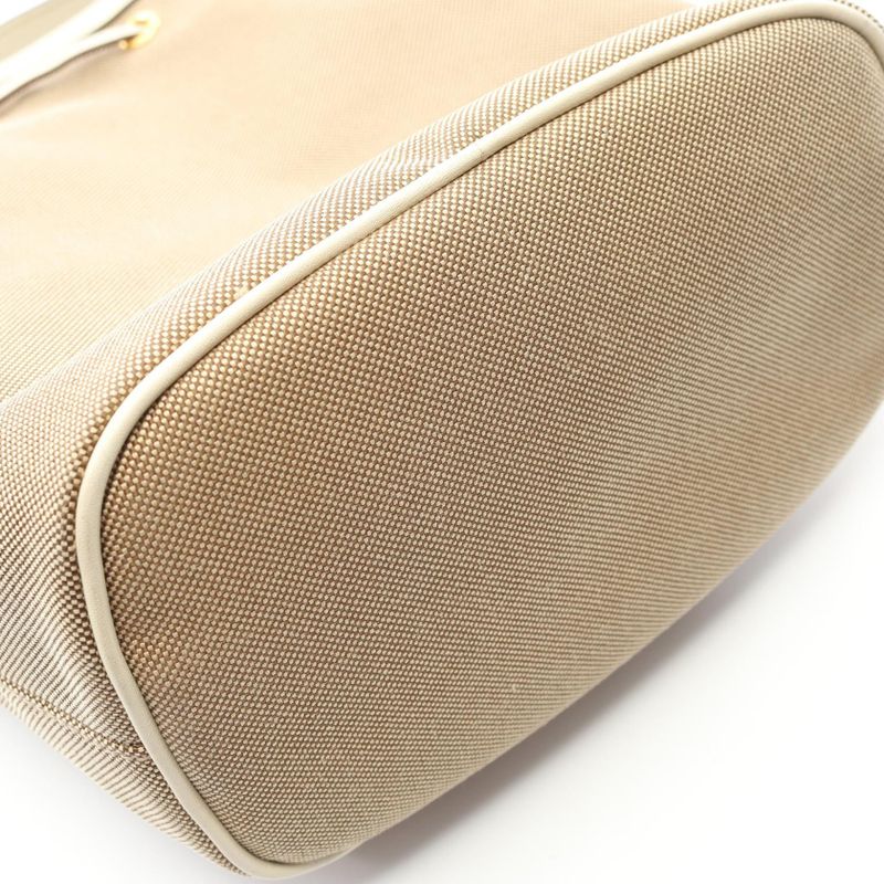 Prada Handbag Logo Jacquard Beige White Canvas Leather Bucket Bag — view 5