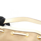 Prada Handbag Logo Jacquard Beige White Canvas Leather Bucket Bag — view 6