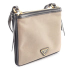 Prada Shoulder Bag Logo Jacquard Beige Black Canvas Leather — view 2