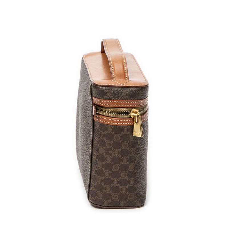 Celine Top Handle Toiletry Pouch Brown Macadam Canvas AB — view 5