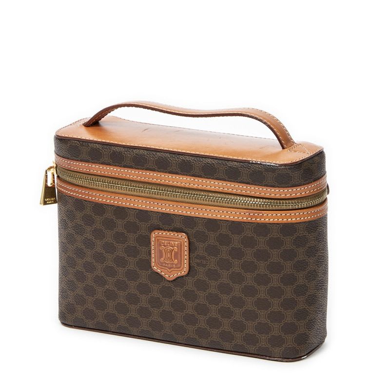 Celine Top Handle Toiletry Pouch Brown Macadam Canvas AB — view 3