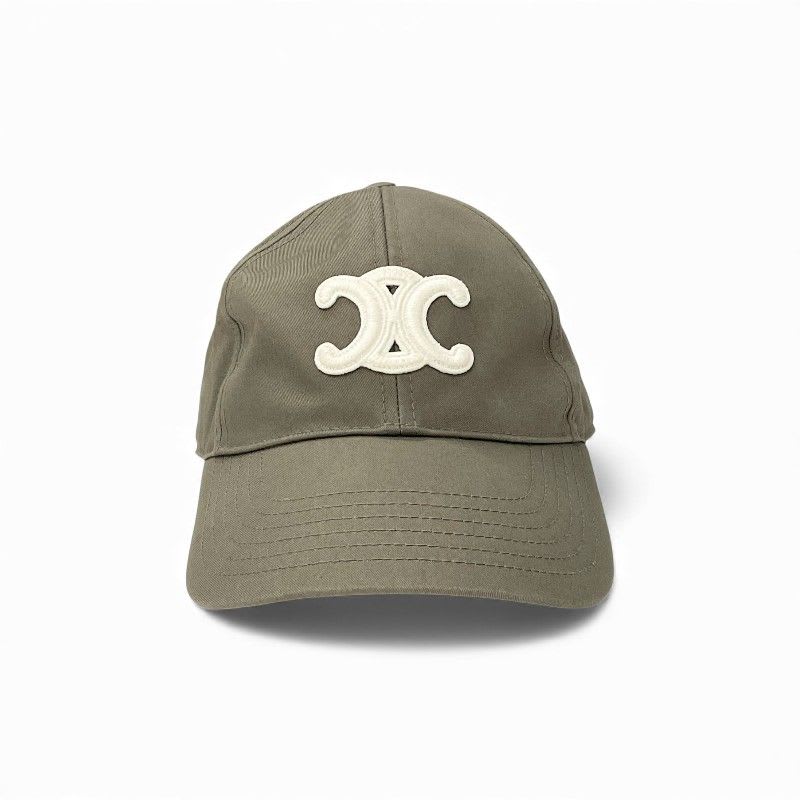 Celine Cap Hat Cotton Khaki White Gold Triomphe — view 2