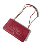 Chanel Bag Shoulder Pink Gold V Stitch Lambskin Turnlock Double