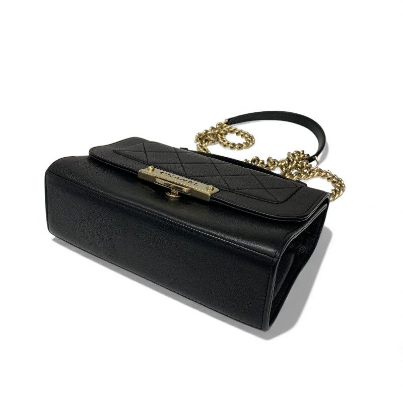 Chanel Bag Shoulder Black Gold Click Label Logo Single Flap Chain 2-Way — view 5
