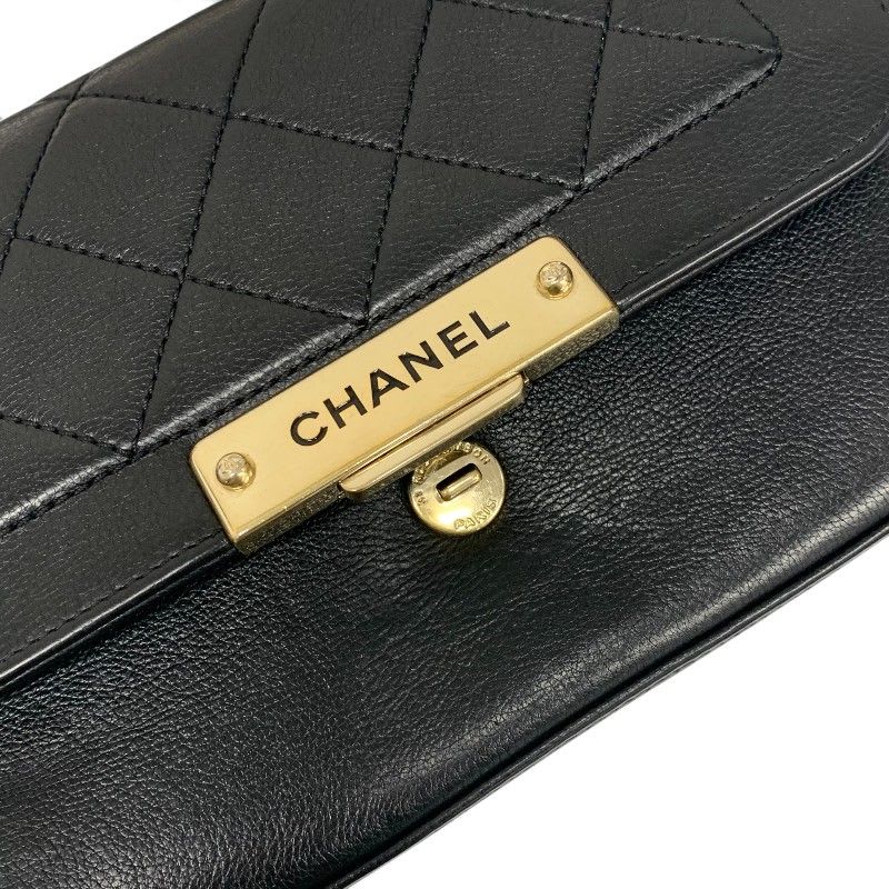 Chanel Bag Shoulder Black Gold Click Label Logo Single Flap Chain 2-Way