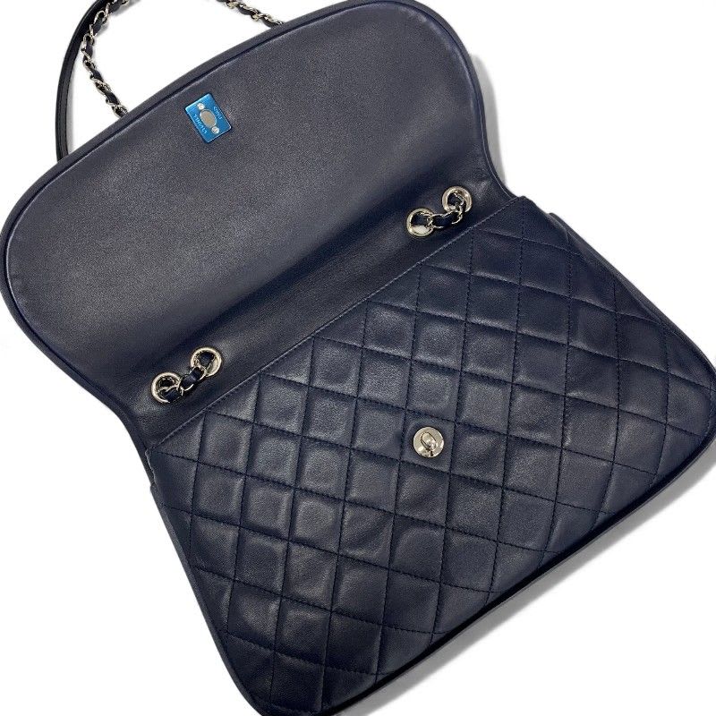 Chanel Bag Shoulder Lambskin Navy Silver Quilted Turnlock