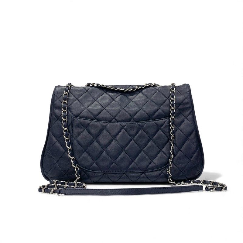 Chanel Bag Shoulder Lambskin Navy Silver Quilted Turnlock