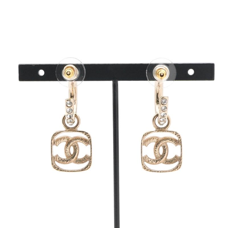 Chanel Earrings Gold Coco Mark Half Hoop Rhinestone — view 9