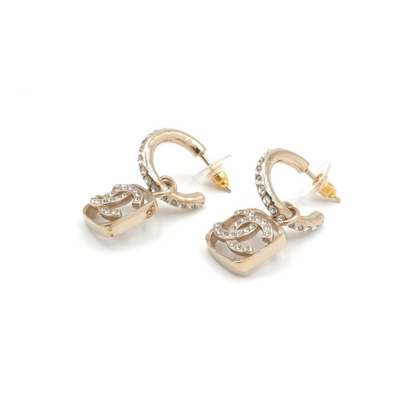 Chanel Earrings Gold Coco Mark Half Hoop Rhinestone — view 3
