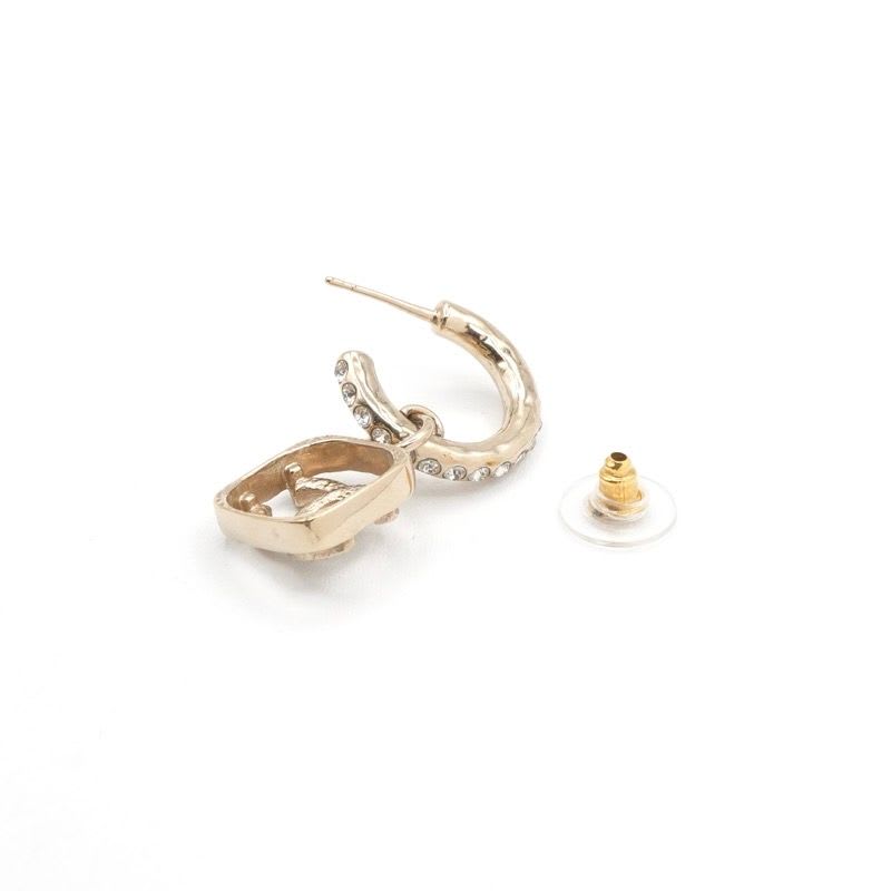 Chanel Earrings Gold Coco Mark Half Hoop Rhinestone — view 5